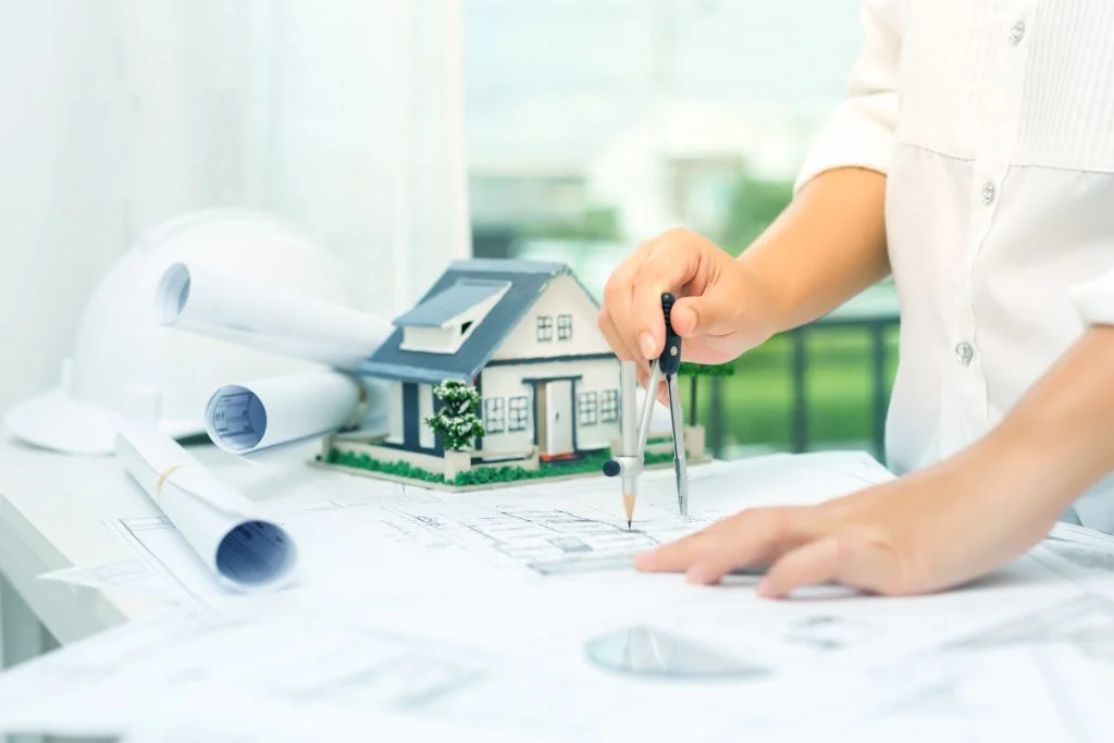 construction concept with engineering tools scaled